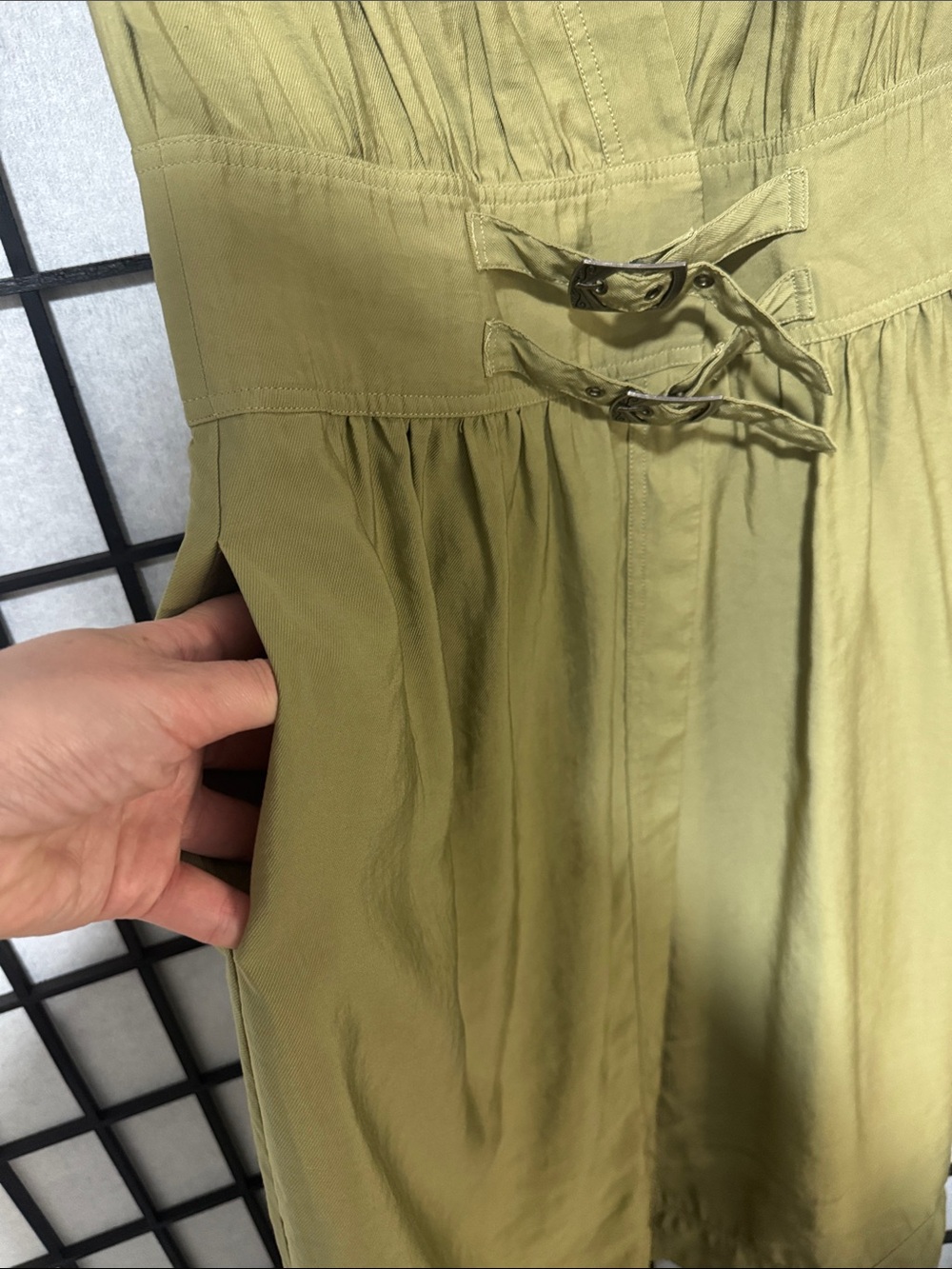 ba&sh Dove Olive Green Wrap Midi Dress with Double Buckle Waist - Picture 13 of 16